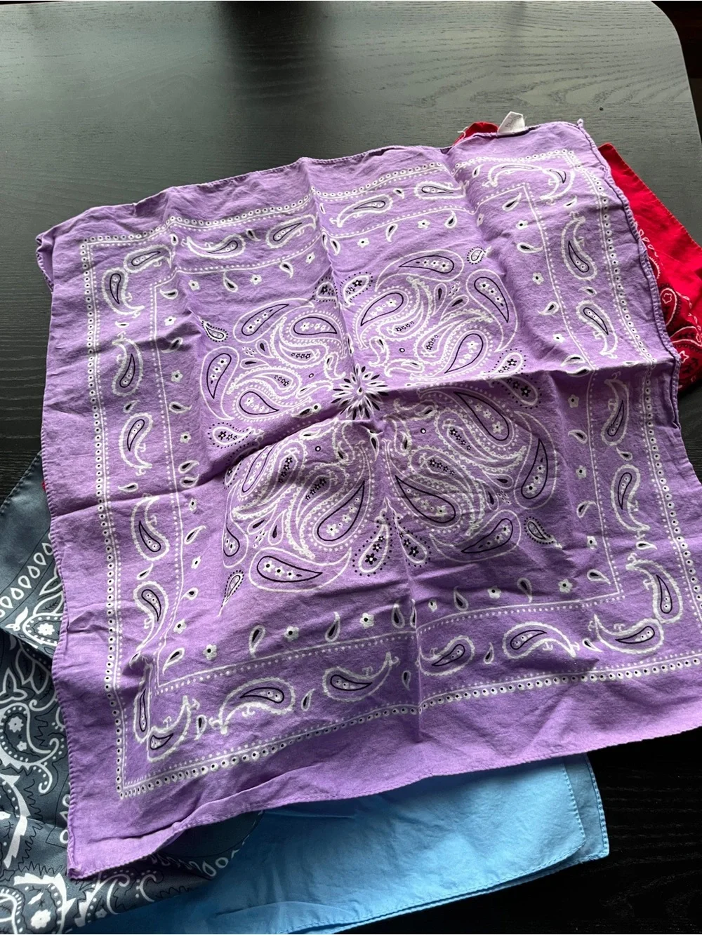 Vintage Paisley & Promo Bandana Lot Red Light Blue Purple Charcoal 100% Cotton